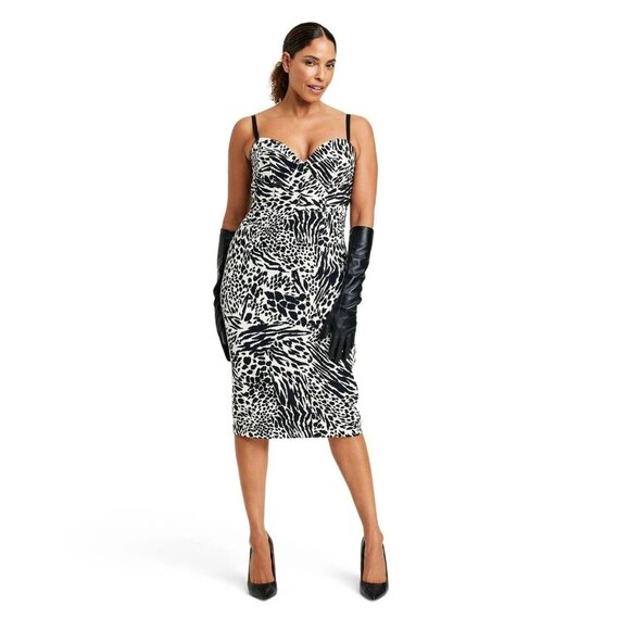 Sergio Hudson Dresses & Skirts - Sergio Hudson Size XXS Black & White Animal Print Bustier Sleeveless Midi Dress